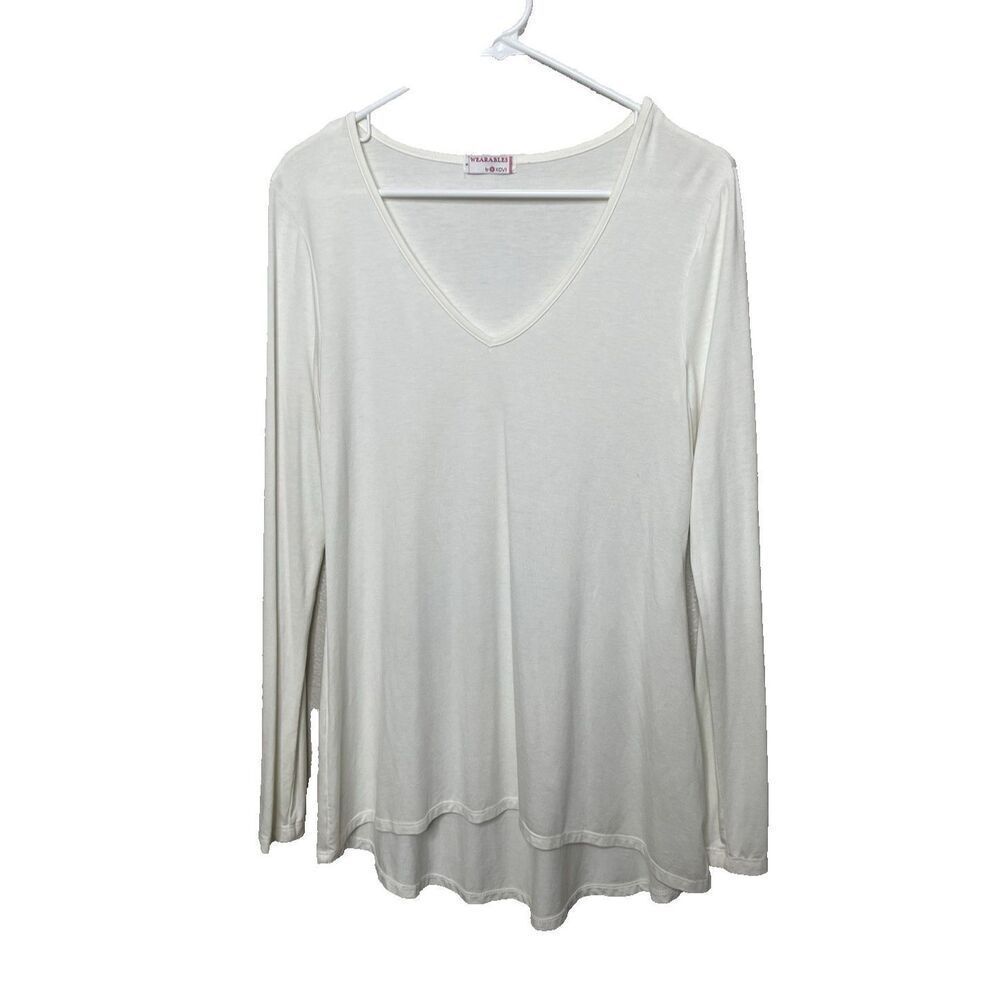 XCVI Wearables Long Sleeve Top T Shirt Size S Off White Oversized V Neck